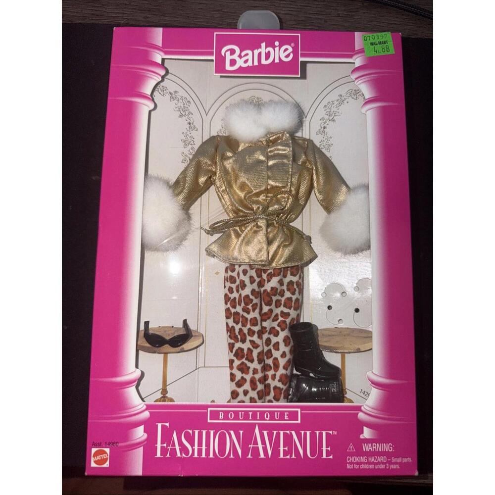 NIB - Barbie Boutique Fashion Avenue gold parka with leopard pants outfit